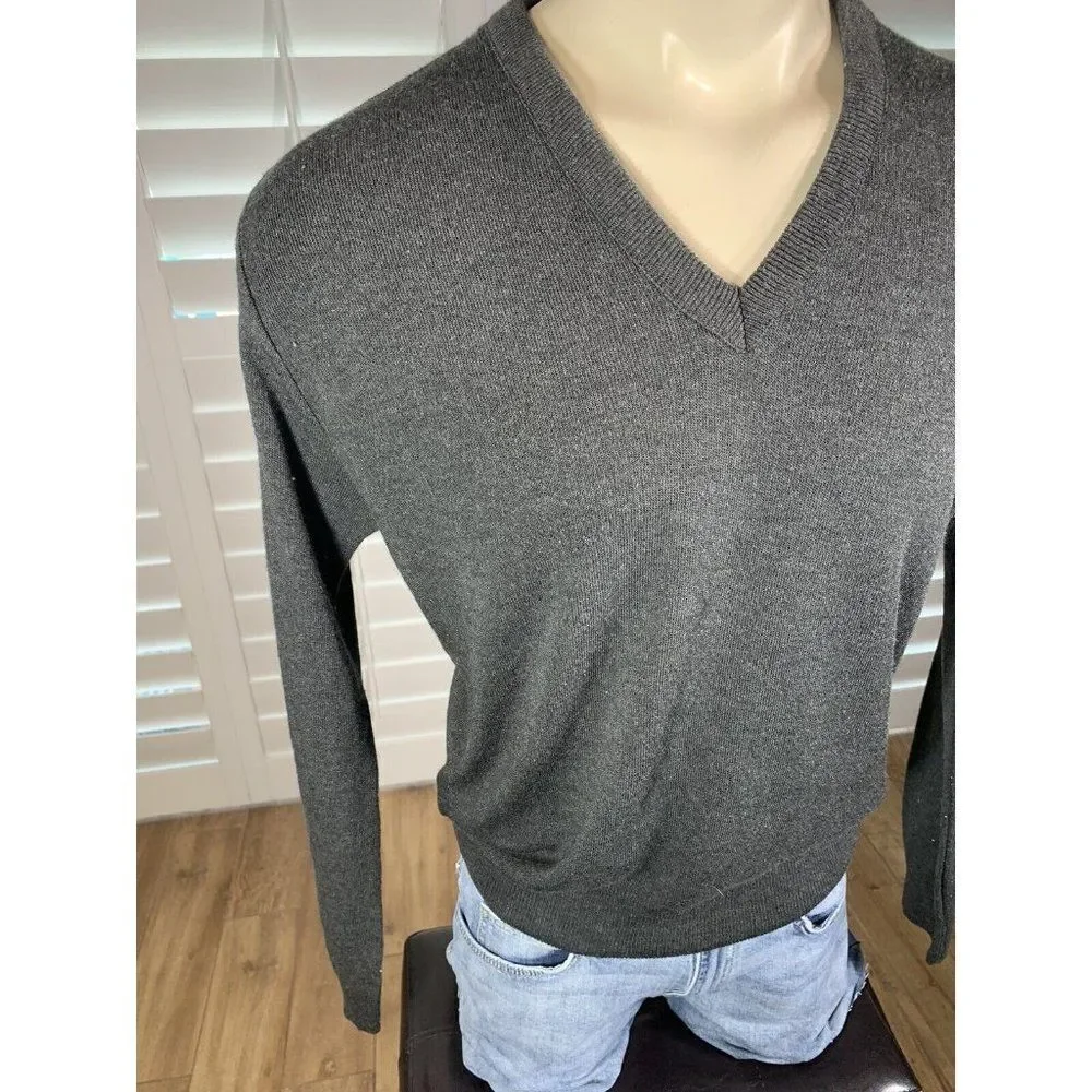 VTG 80s Jantzen Gray V-Neck Sweater Adult Large USA Made Lightweight Grandpa